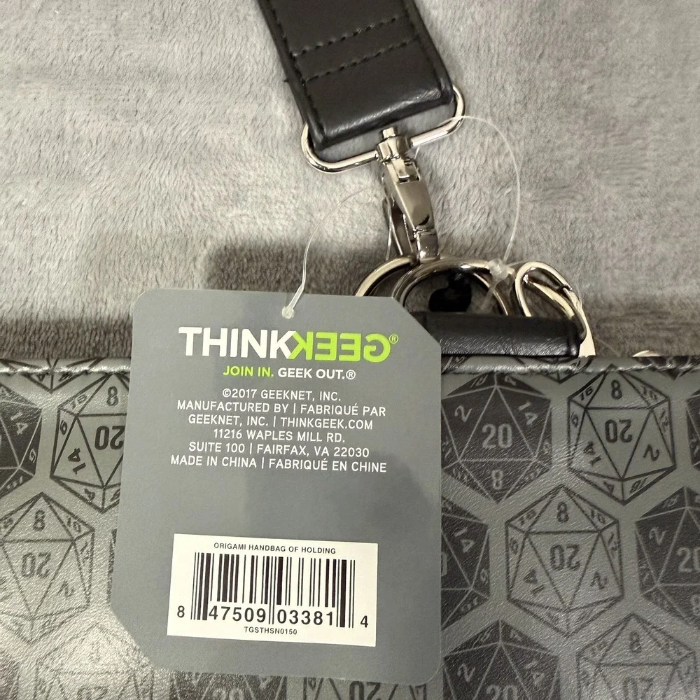 ThinkGeek D20 Origami Handbag of Holding D&D Tote Bag Black Faux Leather NEW